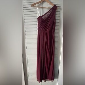 David’s Bridal Chiffon One-Shoulder Long Bridesmaid dress in Wine